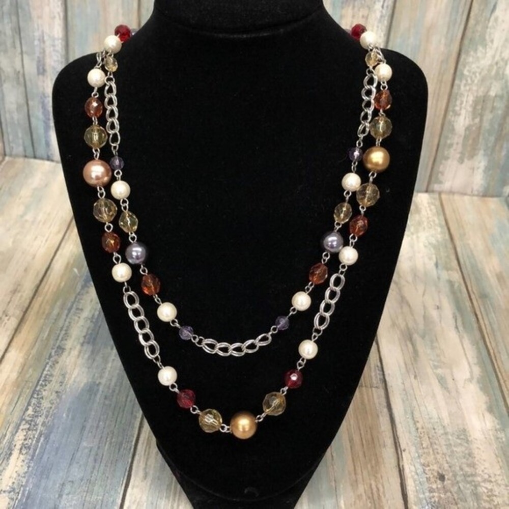 Double Strand Beaded Silver Necklace